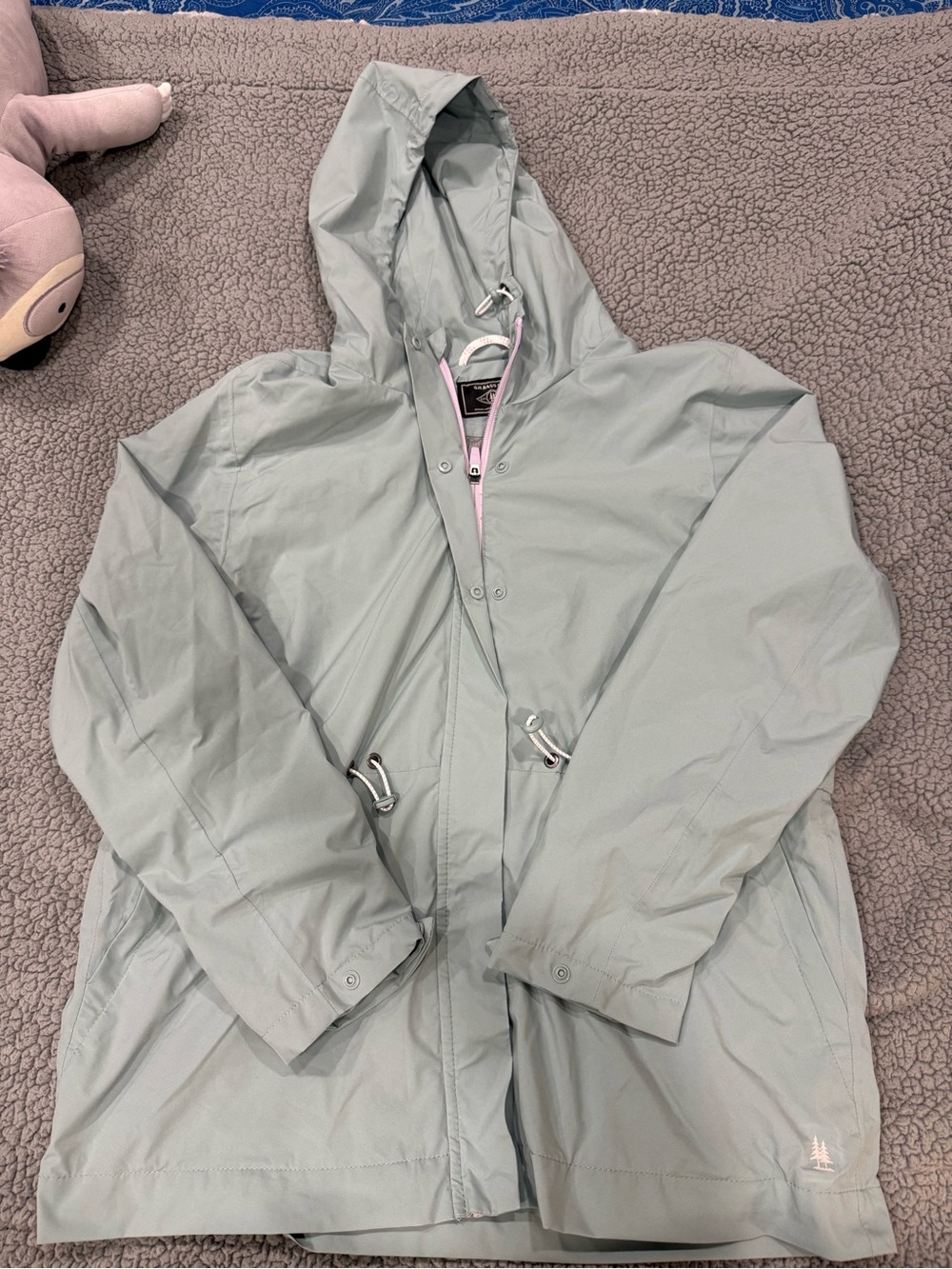 G.H. Bass & Co. Women’s Hooded Raincoat in Light Sage with Pink Trim